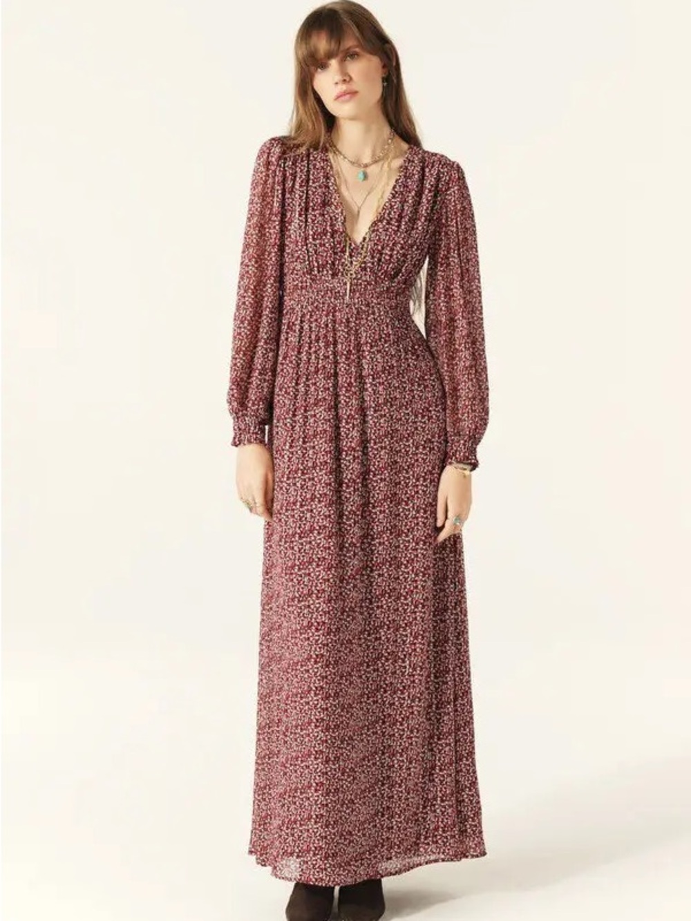 NWOT Ba&sh Keira Long Sleeve Maxi Dress, Sz S